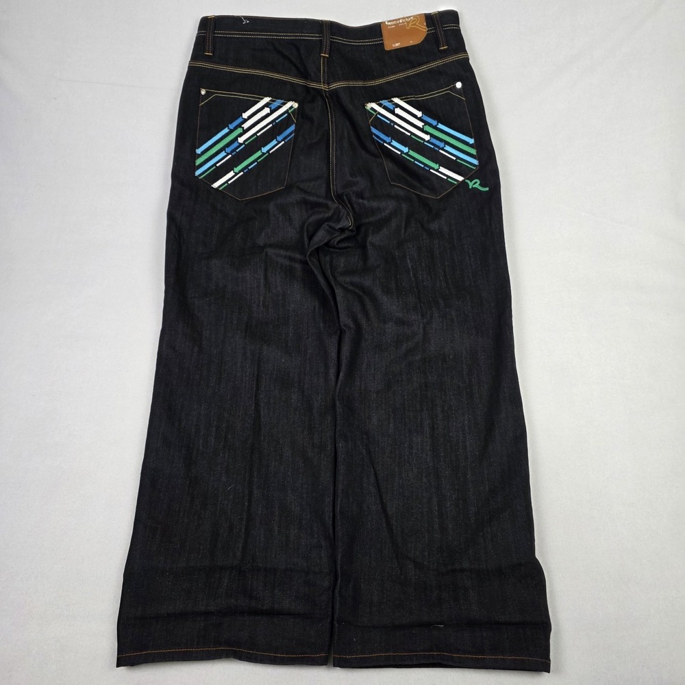 Vintage Y2k Rocawear Baggy Jeans Mens 42x33 Blue Skater Grunge Embroidered Wide
